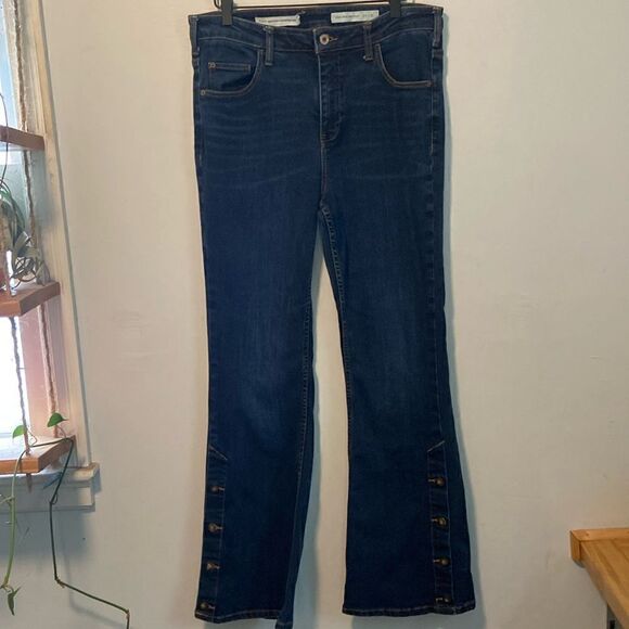 Pilcro & The Letterpress Dark Wash High Rise Button Hem Bootcut Jeans Size 31 - Picture 1 of 11